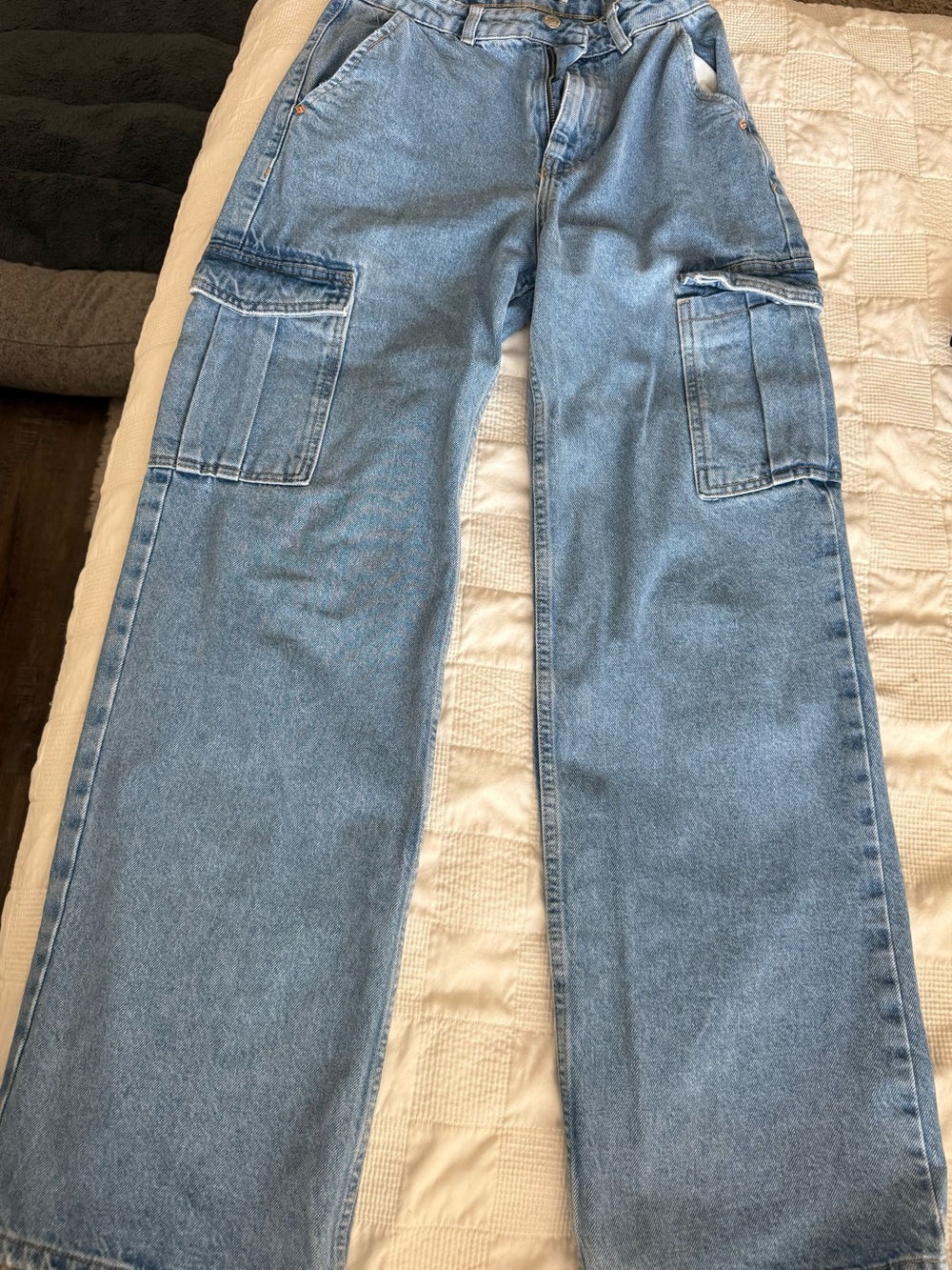 Zara Light Blue Wide Leg Cargo Jeans